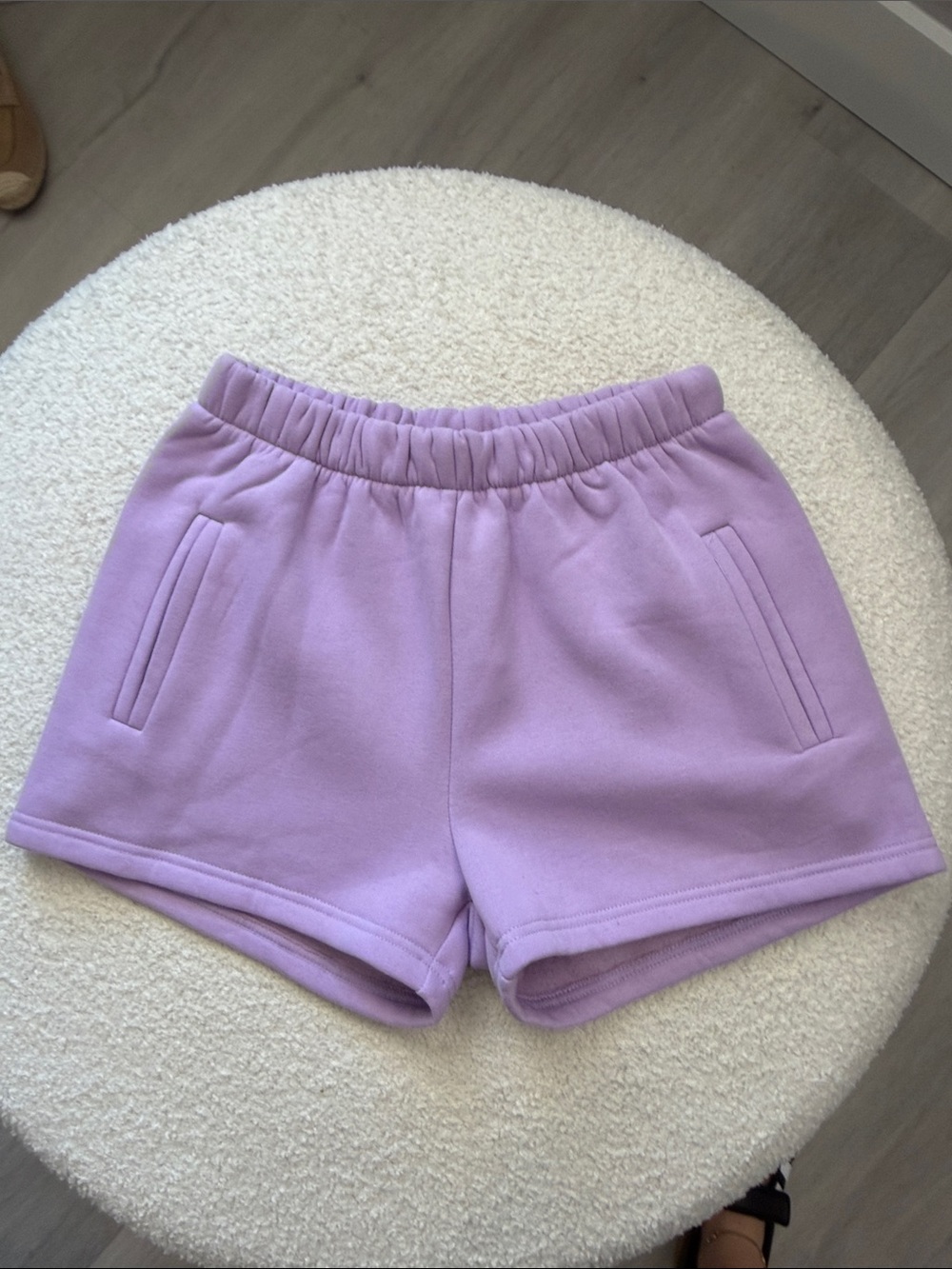 Juniors' Lilac Elastic-Waist Tic Toc Shorts
